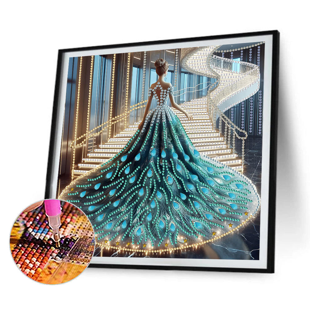 4 Pcs Diamond Painting - Partial Special Shaped - Girl With Dress Skirt (30*30CM)