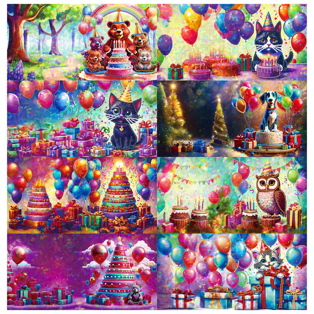8Pcs Animals Party Diamond Painting Greeting Card for Family Friends Gift
