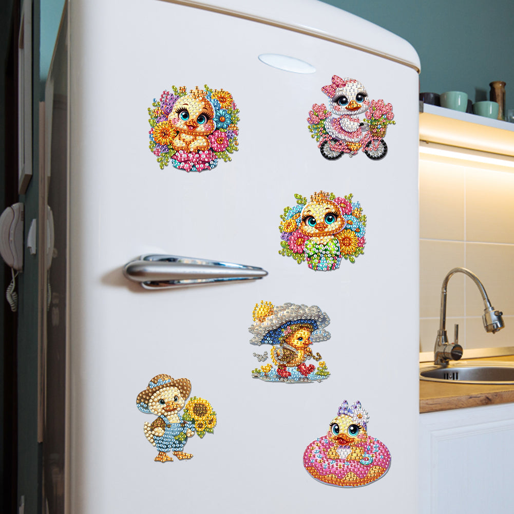 6Pcs DIY Diamond Painting Refrigerator Magnets Diamond Art Kits for Adults(Duck)