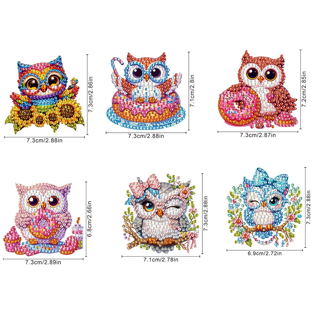 6Pcs DIY Diamond Painting Refrigerator Magnets Diamond Art Kits for Adults(Owl)