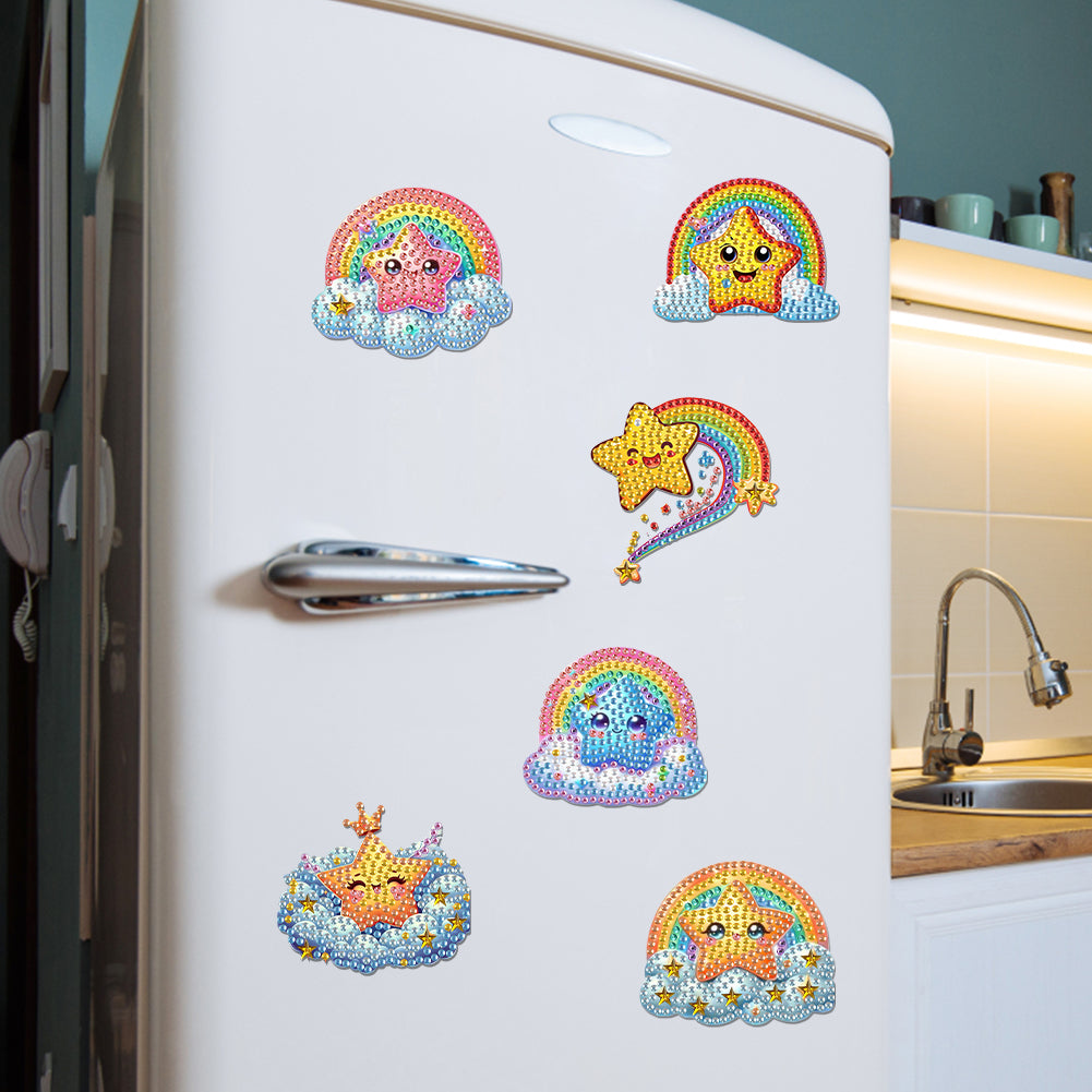 6Pcs DIY Diamond Painting Refrigerator Magnets Diamond Art Kits for Adults(Star)