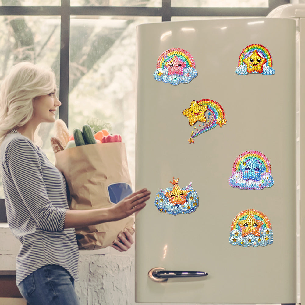 6Pcs DIY Diamond Painting Refrigerator Magnets Diamond Art Kits for Adults(Star)