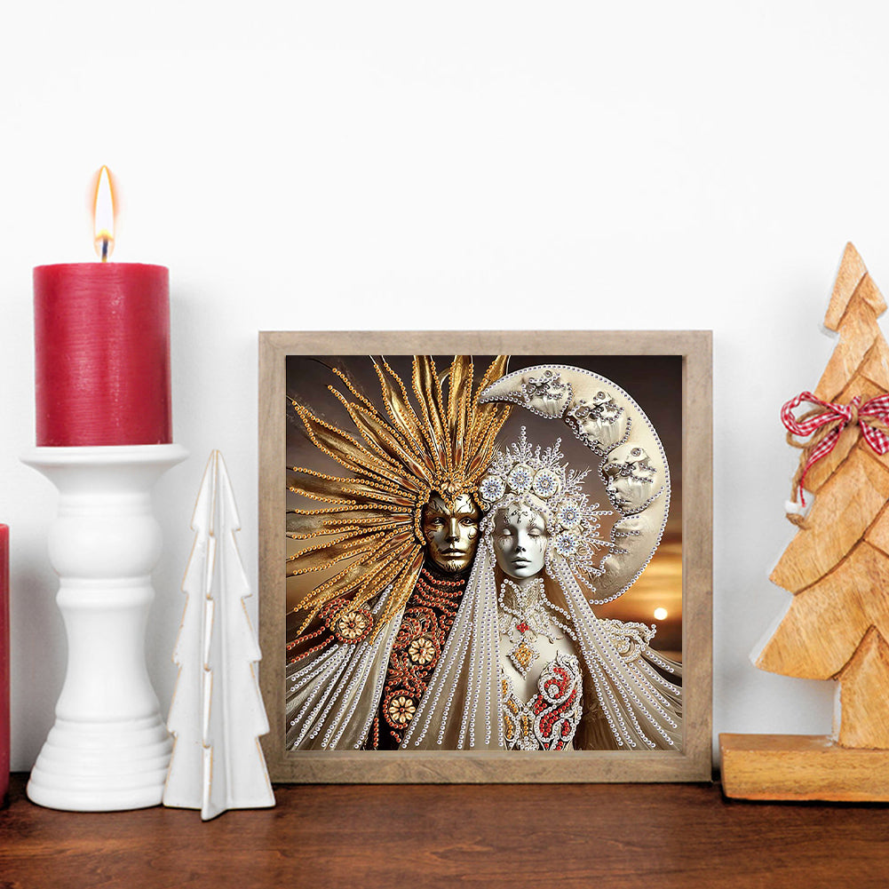 Diamond Painting - Partial Special Shaped - Abstract Art Sun And Moon God (30*30CM)