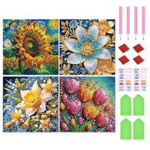 Load image into Gallery viewer, 4 Pcs Diamond Painting - Partial Special Shaped - Flowers (30*30CM)