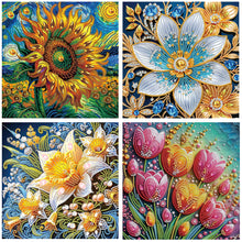 Load image into Gallery viewer, 4 Pcs Diamond Painting - Partial Special Shaped - Flowers (30*30CM)