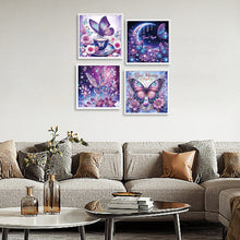 Load image into Gallery viewer, 4 Pcs Diamond Painting - Partial Special Shaped - Purple Butterfly (30*30CM)