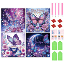 Load image into Gallery viewer, 4 Pcs Diamond Painting - Partial Special Shaped - Purple Butterfly (30*30CM)
