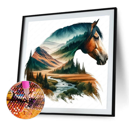 Diamond Painting - Full Round - Mountain Silhouette Horse (40*40CM)