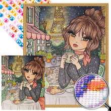 Load image into Gallery viewer, AB Diamond Painting - Full Round - Girl Drinking Coffee In Paris (40*50CM)