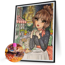 Load image into Gallery viewer, AB Diamond Painting - Full Round - Girl Drinking Coffee In Paris (40*50CM)
