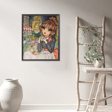 Load image into Gallery viewer, AB Diamond Painting - Full Round - Girl Drinking Coffee In Paris (40*50CM)