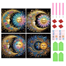 Load image into Gallery viewer, 4 Pcs Diamond Painting - Partial Special Shaped - Flowers And Stars And Moon (30*30CM)