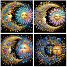 Load image into Gallery viewer, 4 Pcs Diamond Painting - Partial Special Shaped - Flowers And Stars And Moon (30*30CM)