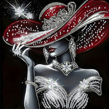 Load image into Gallery viewer, Diamond Painting - Partial Special Shaped - Elegant Top Hat Lady (30*30CM)