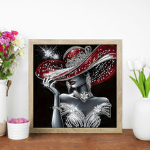 Load image into Gallery viewer, Diamond Painting - Partial Special Shaped - Elegant Top Hat Lady (30*30CM)