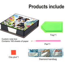 Load image into Gallery viewer, Leather Animals Diamond Painting Notecard Box Flowers Gem Art Sticky Note Holder