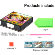 Load image into Gallery viewer, Leather Animals Diamond Painting Notecard Box Flowers Gem Art Sticky Note Holder