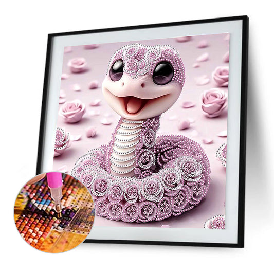 Diamond Painting - Partial Special Shaped - Funny Pink Snake (30*30CM)
