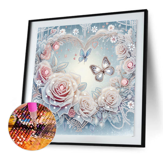 Diamond Painting - Partial Special Shaped - Flowers And Butterflies (30*30CM)