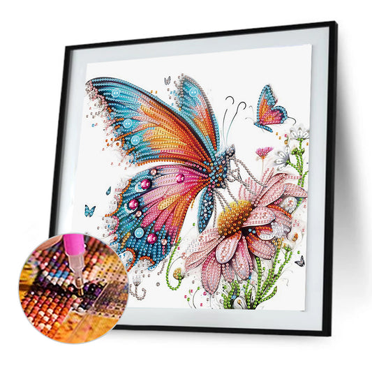 Diamond Painting - Partial Special Shaped - Flowers And Butterflies (30*30CM)