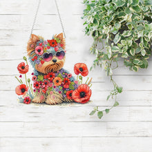 Load image into Gallery viewer, Yorkshire Terrier Poppies 2D Flat DIY Diamond Art Pendant Window Hanging Art