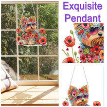 Load image into Gallery viewer, Yorkshire Terrier Poppies 2D Flat DIY Diamond Art Pendant Window Hanging Art