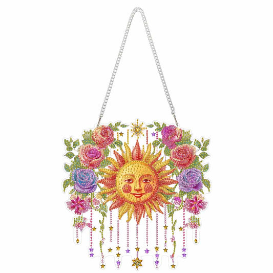 Sun and Flowers 2D Flat DIY Diamond Art Pendant Window Hanging Art for Home