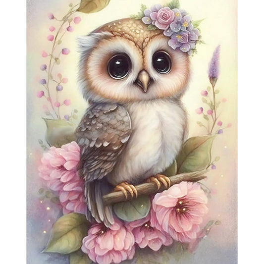 AB Diamond Painting - Full Round - Owl On Flower Branch (40*50CM)