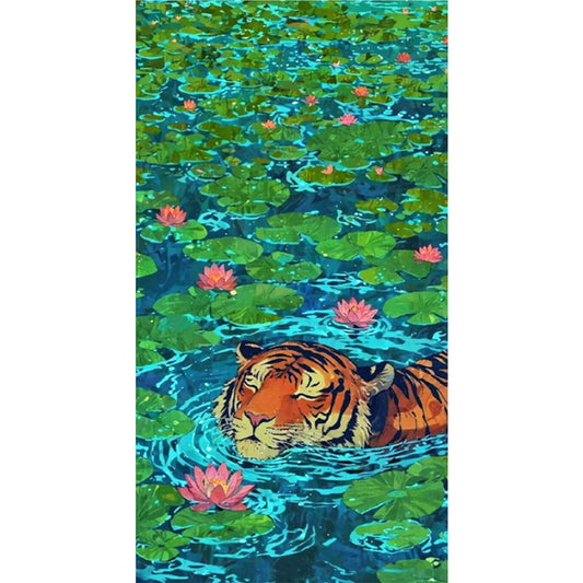 Diamond Painting - Full Square - Tiger In Water Lily Pond (40*75CM)