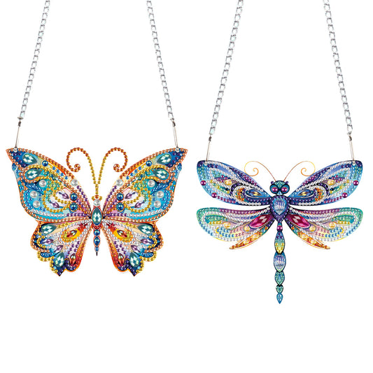 2pcs 2D Flat DIY Diamond Art Pendant Diamond Painting Set (Butterfly DragonflyB)
