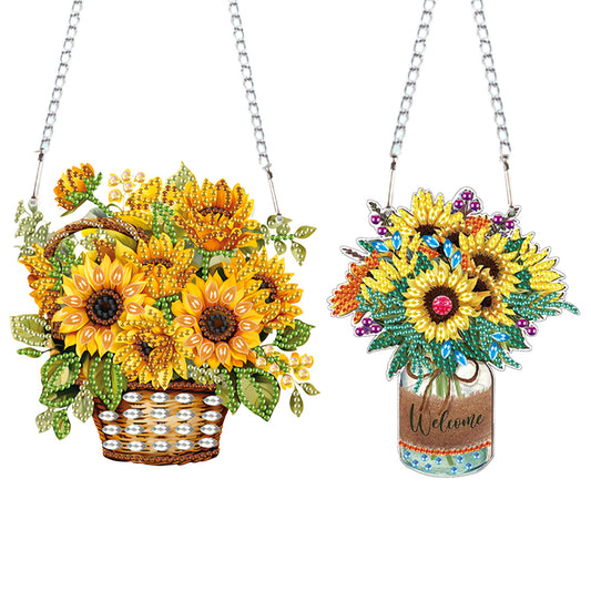 2pcs 2D Flat DIY Diamond Art Pendant Diamond Painting Set Wall Decor (Sunflower)