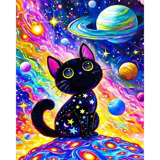 Diamond Painting - Full Square - Starry Sky Black Cat (45*60CM)