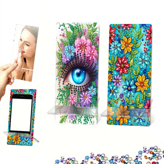 2Pcs Acrylic DIY Flower Eyes Diamond Painting Phone Holder for Home Office