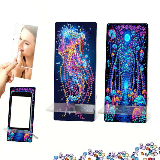 2Pcs Acrylic DIY Jellyfish Mushroom Diamond Painting Phone Holder for Home Offic