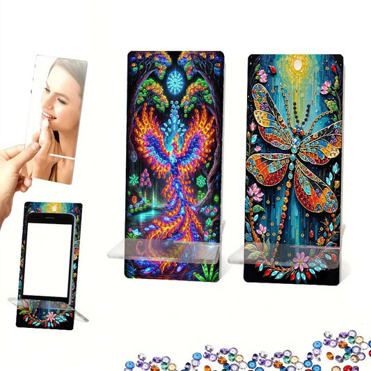 2Pcs Acrylic DIY Phoenix Dragonfly Diamond Painting Phone Holder for Home Office