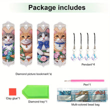 Load image into Gallery viewer, 4Pcs Cat DIY Diamond Painting Bookmark for Reading Enthusiasts Book Lovers