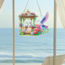 Load image into Gallery viewer, Acrylic 5D DIY Diamond Painting Hanging Pendant for Home Decor (Bird Pavilion)