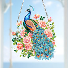 Load image into Gallery viewer, Acrylic 5D DIY Diamond Painting Hanging Pendant for Home Decor (Peacock Roses)