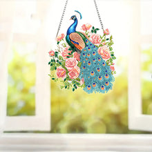Load image into Gallery viewer, Acrylic 5D DIY Diamond Painting Hanging Pendant for Home Decor (Peacock Roses)