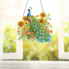 Load image into Gallery viewer, Acrylic 5D DIY Diamond Painting Hanging Pendant Home Decor (Peacock Sunflowers)