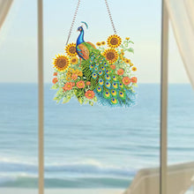 Load image into Gallery viewer, Acrylic 5D DIY Diamond Painting Hanging Pendant Home Decor (Peacock Sunflowers)