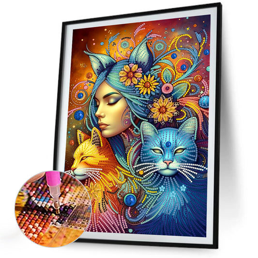 Diamond Painting - Partial Special Shaped - Cat Woman (30*40CM)