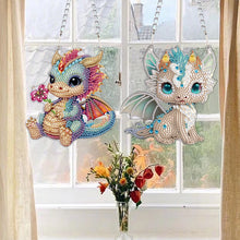 Load image into Gallery viewer, 2Pcs 2D Flat DIY Pterosaur Diamond Painting Pendant Window Hanging Art for Wall