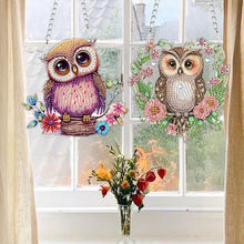 Load image into Gallery viewer, 2Pcs 2D Flat DIY Owl Diamond Painting Art Pendant Window Hanging Art for Wall