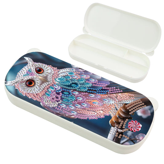 Owl Pattern DIY Diamond Pencil Case Pens Brushes Accessories Travel Pencil Box