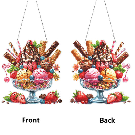 2D Flat DIY Ice Cream Dessert Diamond Art Pendant Window Hanging Art for Home