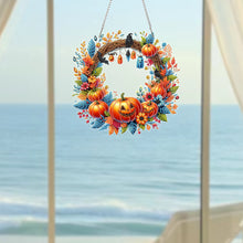 Load image into Gallery viewer, Acrylic Pumpkin Wreath 2D Flat DIY Hanging Diamond Art Kits Wall Door Decoration