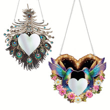 Load image into Gallery viewer, 2pcs 2D Flat DIY Peacock Hummingbird Hanging Mirror Diamond Art Kits Wall Door Decor
