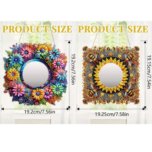 2pcs 2D Flat DIY Flowers Hanging Mirror Diamond Art Kits Wall Door Decoration