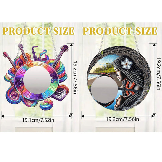 2pcs 2D Flat DIY Guitar Goddess Hanging Mirror Diamond Art Kits Wall Door Decoration